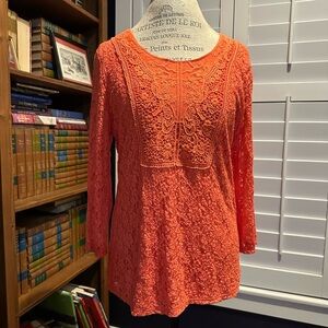 Peck & Peck Vibrant Orange Lace Blouse